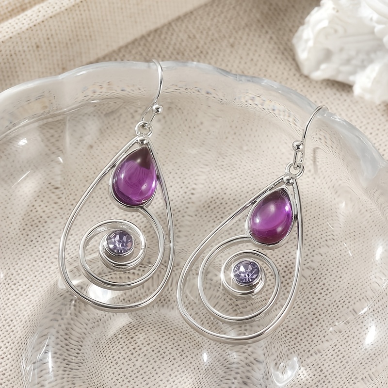 Classic Bohemian Synthetic Purple Cubic Zirconia Dangle Earrings
